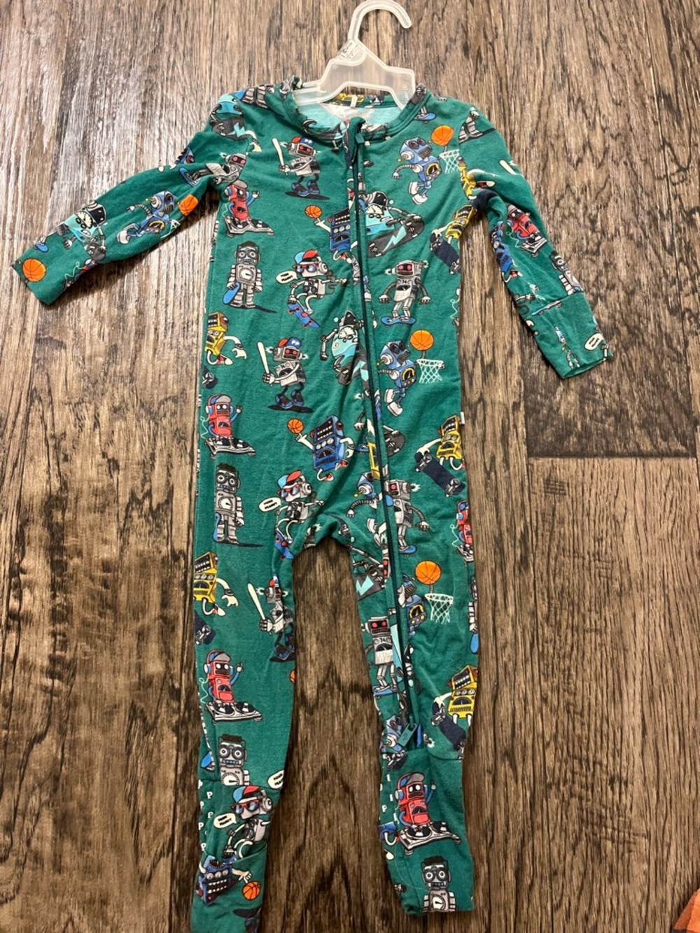 Posh Peanut Green Robot Sports Zip-Front Footie